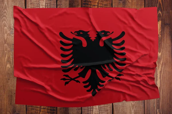 Bandiera Dell Albania Sfondo Tavolo Legno Vista Dall Alto Della — Foto Stock