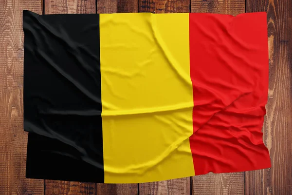 Bandera Bélgica Sobre Fondo Mesa Madera Vista Superior Bandera Belga — Foto de Stock