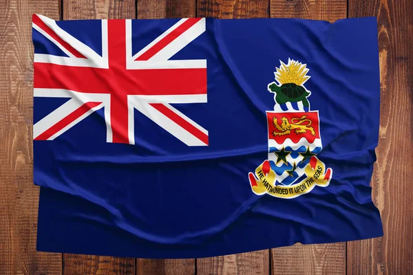 Bandera Las Islas Caimán Sobre Fondo Mesa Madera Vista Superior — Foto de Stock