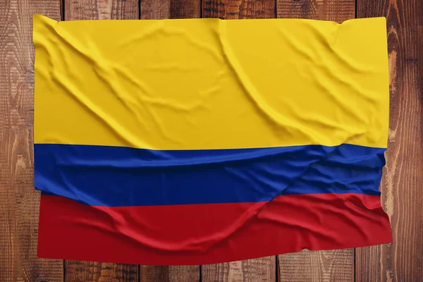 Bandera Colombia Sobre Fondo Mesa Madera Vista Superior Bandera Colombiana — Foto de Stock