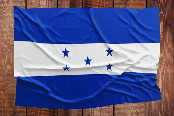 Flag Honduras Wooden Table Background Wrinkled Honduran Flag Top View — Stock Photo, Image