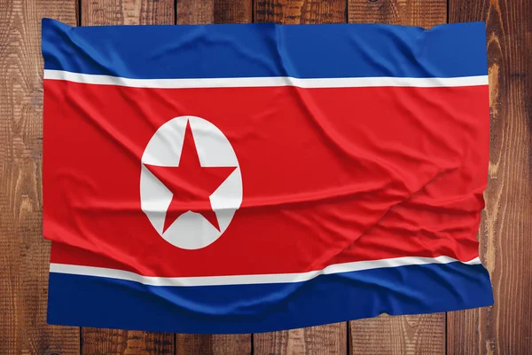 Bandera Corea Del Norte Sobre Fondo Mesa Madera Vista Superior — Foto de Stock