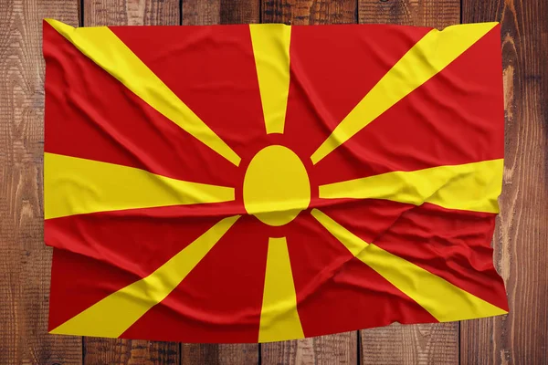 Bandiera Della Macedonia Sfondo Tavolo Legno Vista Dall Alto Della — Foto Stock