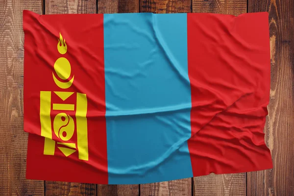 Bandera Mongolia Sobre Fondo Mesa Madera Vista Superior Bandera Mongolia — Foto de Stock