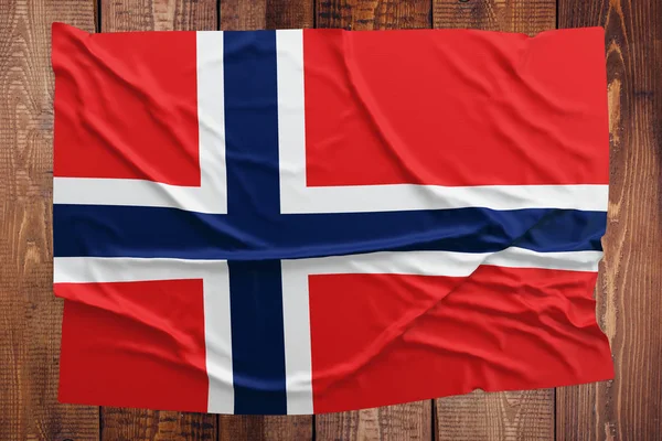 Bandera Noruega Sobre Fondo Mesa Madera Vista Superior Bandera Noruega — Foto de Stock
