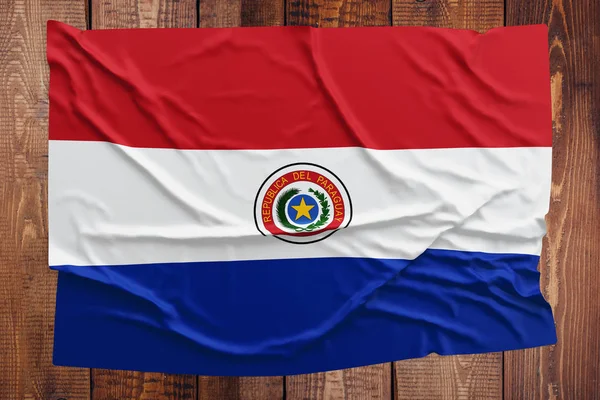Bandeira Paraguai Sobre Fundo Mesa Madeira Vista Superior Bandeira Paraguaia — Fotografia de Stock