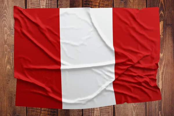 Peru Zászlaja Fából Készült Asztal Háttér Ráncos Perui Zászló Felülnézet — Stock Fotó