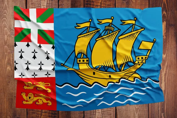 Bandiera Saint Pierre Miquelon Sfondo Tavolo Legno Vista Dall Alto — Foto Stock