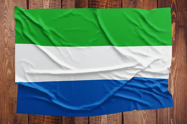 Bandera Sierra Leona Sobre Fondo Mesa Madera Vista Superior Bandera — Foto de Stock