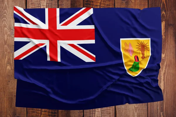 Bandera Las Islas Turcas Caicos Sobre Fondo Mesa Madera Vista — Foto de Stock