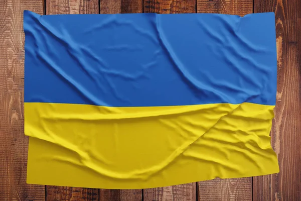 Vlag Van Oekraïne Een Houten Tafel Achtergrond Gerimpelde Oekraïense Vlag — Stockfoto