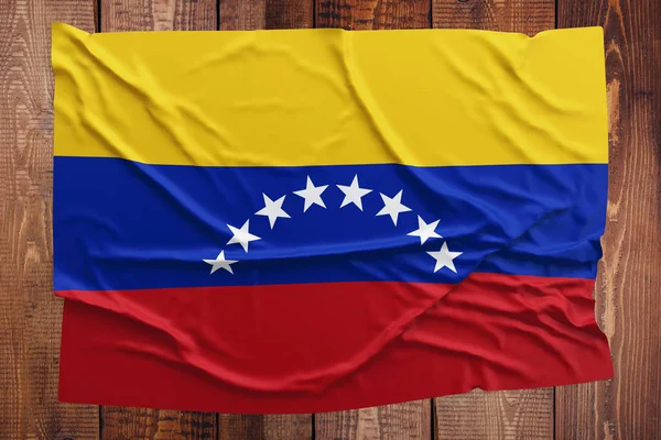 Bandera Venezuela Sobre Fondo Mesa Madera Vista Superior Bandera Venezolana — Foto de Stock