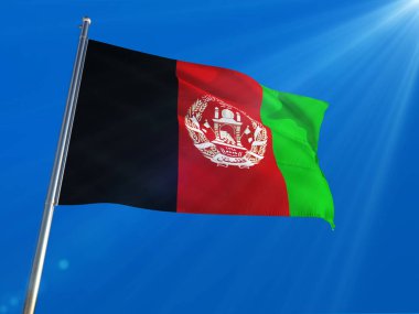 Afganistan derin mavi gökyüzü karşı rüzgarda sallayarak bayrak. Yüksek çözünürlüklü Ulusal Tema