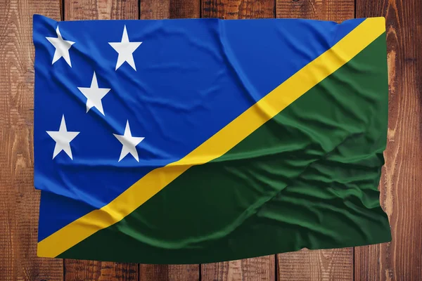 Bandera Las Islas Salomón Sobre Fondo Mesa Madera Vista Superior — Foto de Stock
