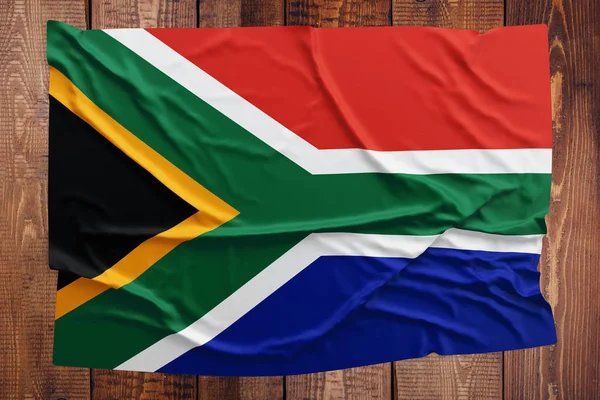 Bandera Sudáfrica Sobre Fondo Mesa Madera Vista Superior Bandera Sudáfrica — Foto de Stock