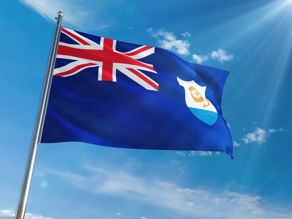 Anguilla Nationale Vlag Wapperend Paal Tegen Zonnige Blauwe Hemelachtergrond High — Stockfoto