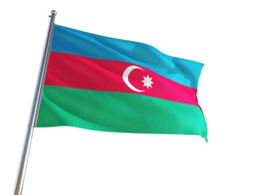 Azerbaycan Ulusal bayrak rüzgarda sallayarak izole beyaz arka plan. Yüksek çözünürlüklü