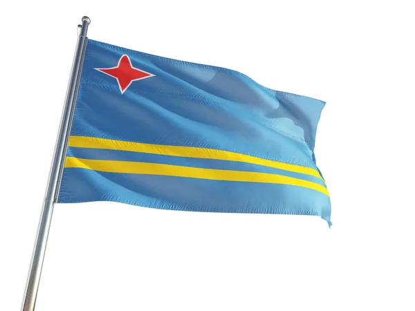 Aruba Státní Vlajka Mávání Větru Izolované Bílým Pozadím Vysokým Rozlišením — Stock fotografie