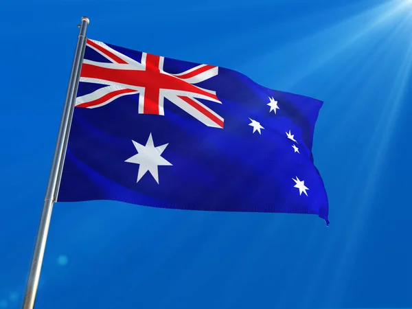 Ausztrália Nemzeti Zászló Integet Pole Mély Kék Háttér Nagy Felbontású — Stock Fotó
