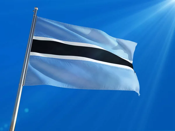 Botswana Nemzeti Zászló Integet Pole Mély Kék Háttér Nagy Felbontású — Stock Fotó