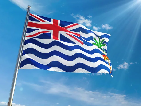 British Indian Ocean Territory National Flag Waving Pole Sunny Blue — Stock Photo, Image