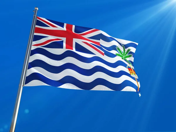 British Indian Ocean Territory Nationale Vlag Wapperend Paal Tegen Diepblauwe — Stockfoto