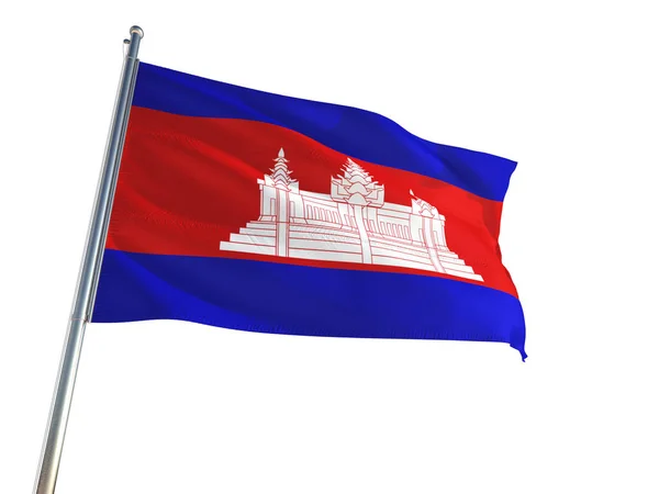 Kambodja Nationella Flagga Vajande Vinden Isolerade Vit Bakgrund High Definition — Stockfoto