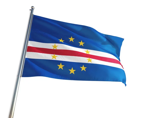 Cape Verde Nationalflagge Weht Wind Vereinzelt Weißer Hintergrund Hohe Auflösung — Stockfoto