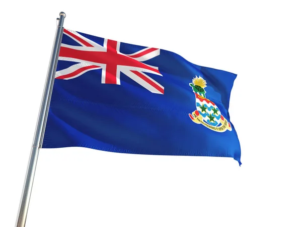 Bandeira Nacional Das Ilhas Cayman Acenando Vento Fundo Branco Isolado — Fotografia de Stock