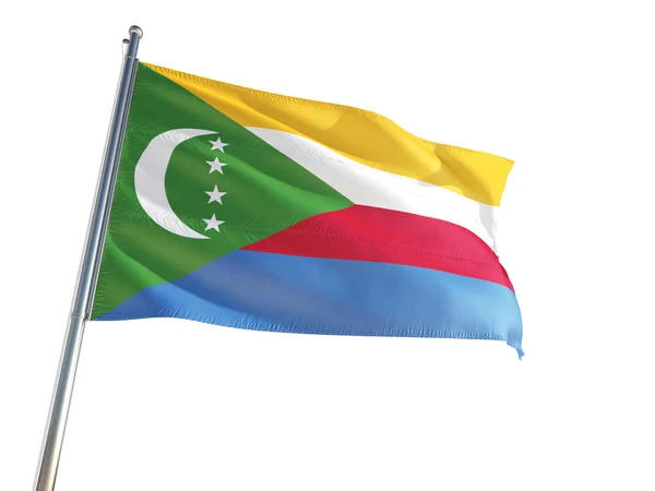 Comoros National Flag Waving Wind Isolated White Background High Definition — Stock Photo, Image