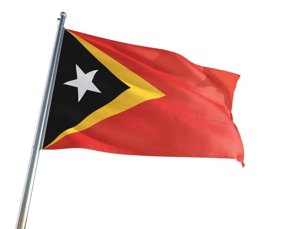 Timor Oriental Bandera Nacional Ondeando Viento Fondo Blanco Aislado Alta —  Fotos de Stock