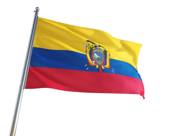 Flaga Narodowa Ekwador Macha Wietrze Białym Tle Wysokiej Rozdzielczości — Zdjęcie stockowe