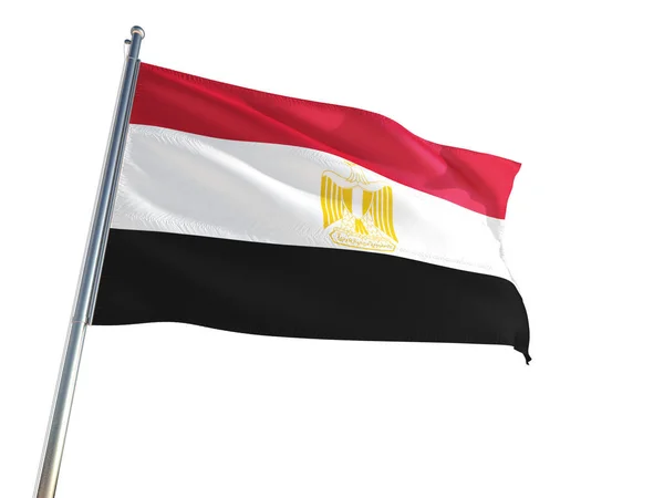 Mısır Ulusal Bayrak Rüzgarda Sallayarak Izole Beyaz Arka Plan Yüksek — Stok fotoğraf