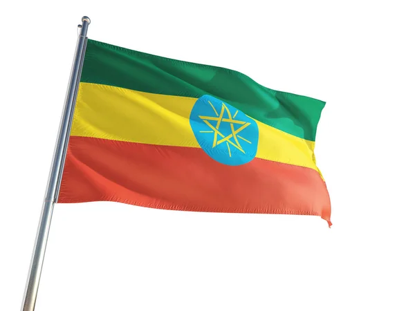 Bandeira Nacional Etiópia Acenando Vento Fundo Branco Isolado Alta Definição — Fotografia de Stock