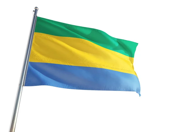Gabão Bandeira Nacional Acenando Vento Fundo Branco Isolado Alta Definição — Fotografia de Stock