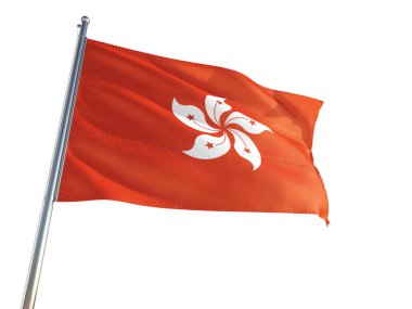 Hong Kong ulusal bayrak rüzgarda sallayarak izole beyaz arka plan. Yüksek çözünürlüklü