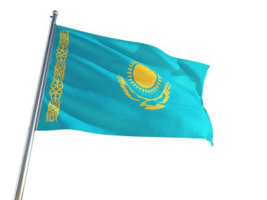 Kazakistan Ulusal bayrak rüzgarda sallayarak izole beyaz arka plan. Yüksek çözünürlüklü