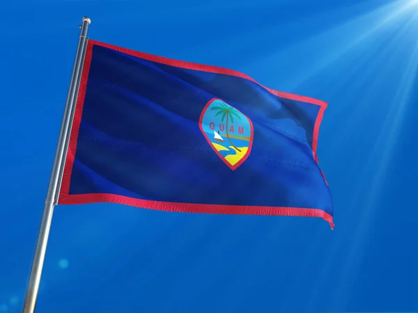 Guam Nationale Vlag Wapperend Paal Tegen Diepblauwe Hemelachtergrond High Definition — Stockfoto