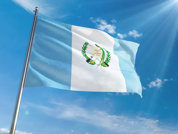 Guatemala National Flag Waving Pole Sunny Blue Sky Background High — Stock Photo, Image