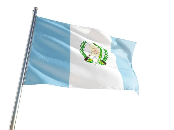 Guatemala Nationella Flagga Vajande Vinden Isolerade Vit Bakgrund High Definition — Stockfoto