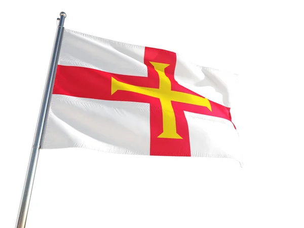 Guernsey Εθνική Σημαία Που Κυματίζει Στον Αέρα Απομονωθεί Λευκό Φόντο — Φωτογραφία Αρχείου
