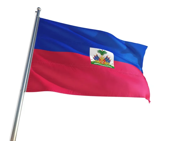 Αϊτή Εθνική Σημαία Που Κυματίζει Στον Αέρα Απομονωθεί Λευκό Φόντο — Φωτογραφία Αρχείου