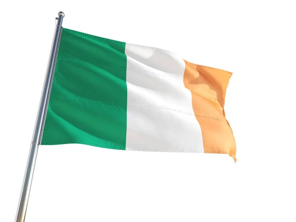 Bandeira Nacional Irlanda Acenando Vento Fundo Branco Isolado Alta Definição — Fotografia de Stock