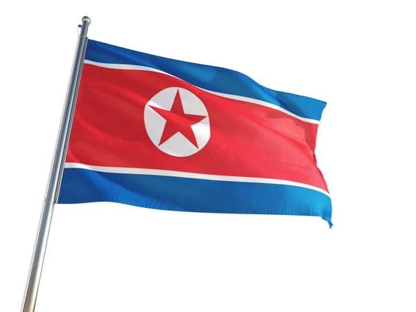 North Korea National Flag Waving Wind Isolated White Background High — Stock Photo, Image