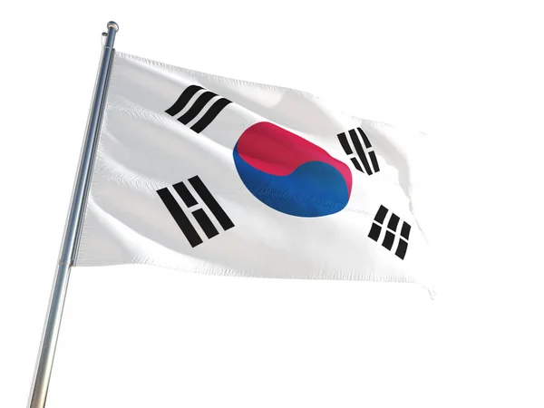 Flaga Narodowa Korea Południowa Macha Wietrze Białym Tle Wysokiej Rozdzielczości — Zdjęcie stockowe