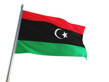 Libya Ulusal bayrak rüzgarda sallayarak izole beyaz arka plan. Yüksek çözünürlüklü