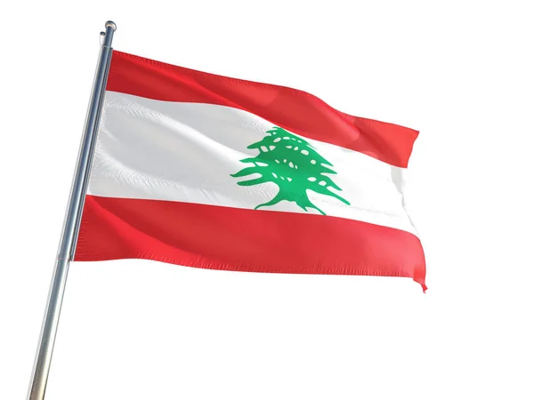 Libanon Nationale Vlag Zwaaien Wind Geïsoleerd Witte Achtergrond High Definition — Stockfoto
