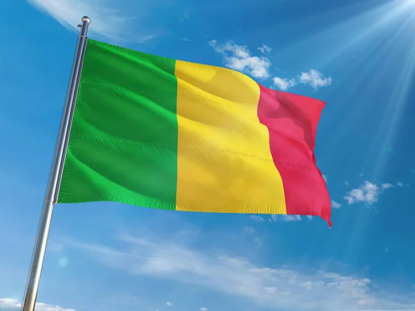 Mali National Flag Waving Pole Sunny Blue Sky Background High — Stock Photo, Image