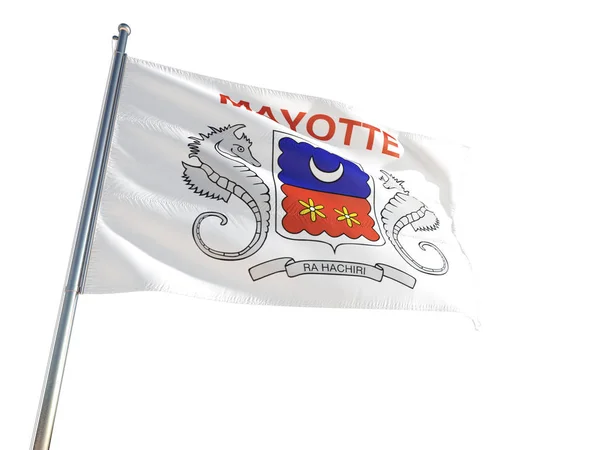 Mayotte Nationella Flagga Vajande Vinden Isolerade Vit Bakgrund High Definition — Stockfoto