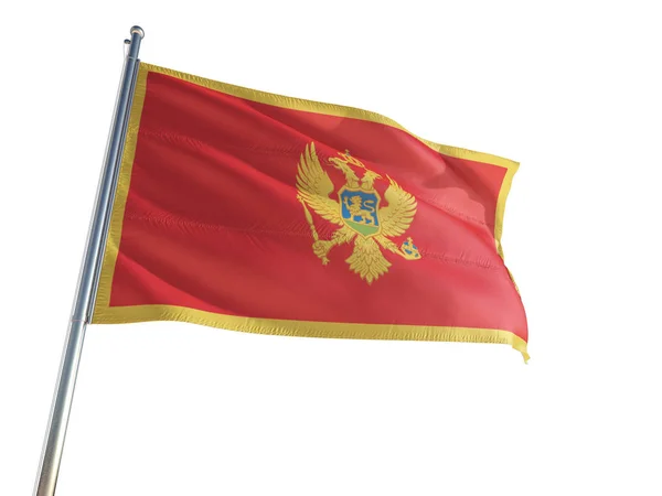 Bandeira Nacional Montenegro Acenando Vento Fundo Branco Isolado Alta Definição — Fotografia de Stock